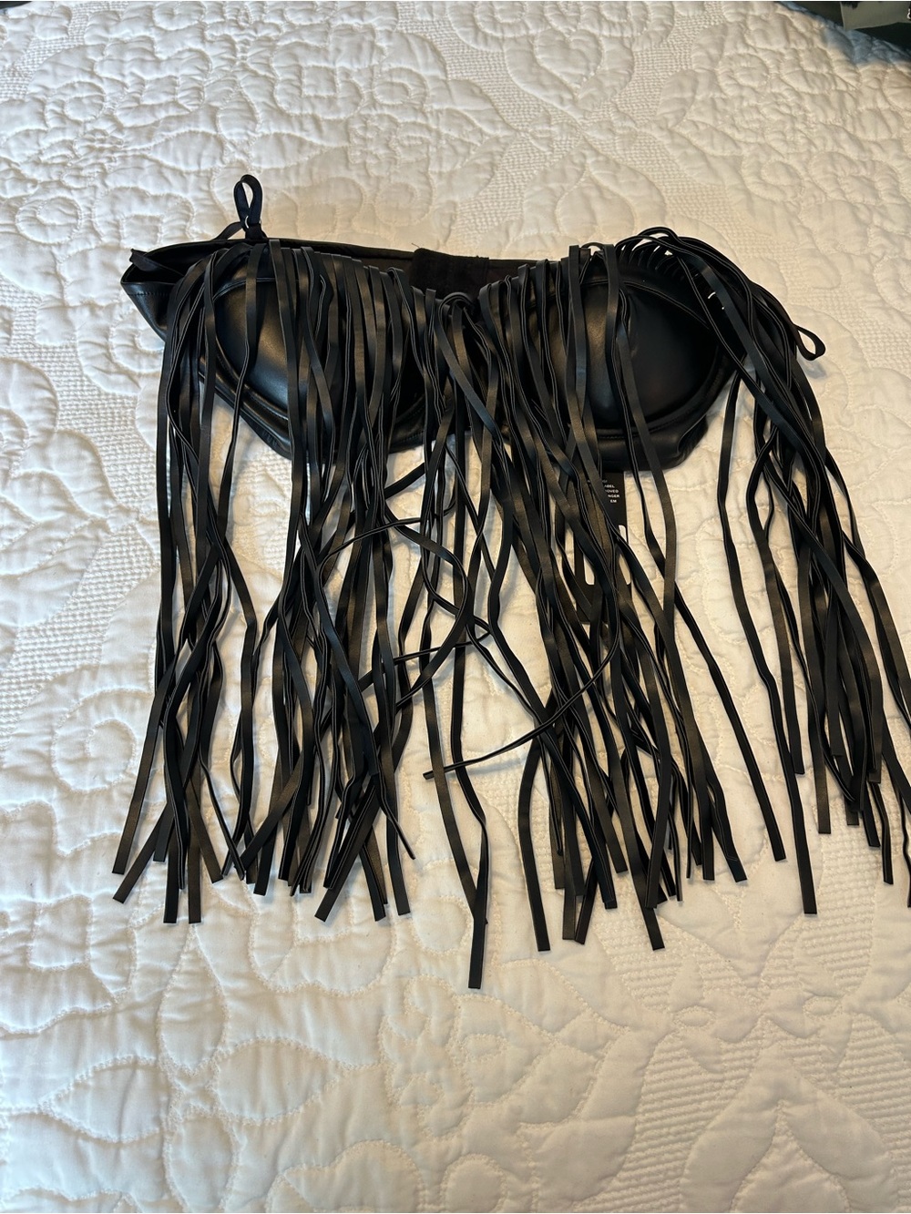 NWT Black Fringe Faux Leather Bandeau Top